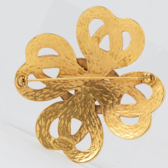 CHANEL Heart Flower Clover Gold Brooch 97P Mark - Picture 2 of 12